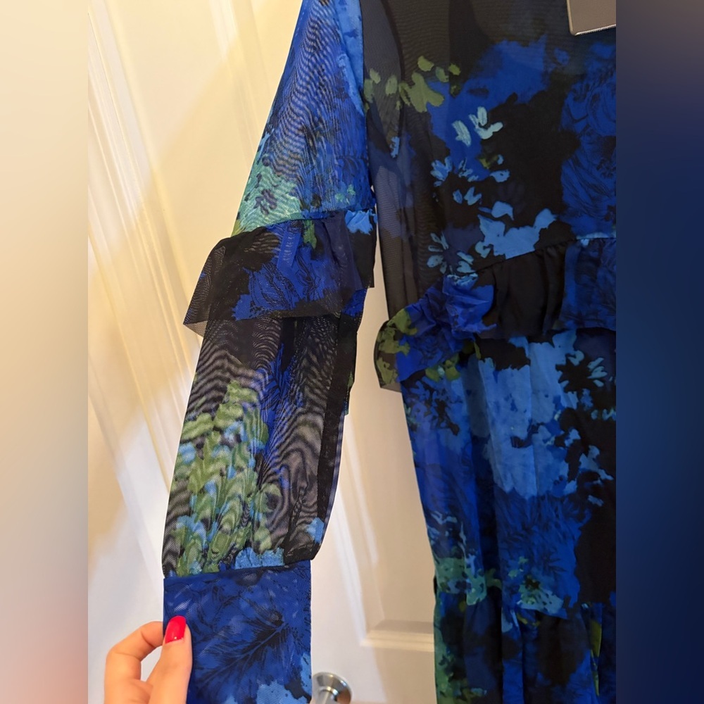 Desigual Floral Mesh Layered Midi Dress Blue Black Size L NWT - Picture 6 of 17